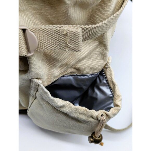 Eddie Bauer Beige Canvas Diaper Backpack With Leather Bottom & Multiple Pockets - Picture 5 of 9
